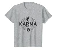 El Karma es Real: Sabiduría del Equilibrio Espiritual del Yin Yang Camiseta, Niños, Gris Jaspeado, 10 años