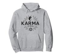 El Karma es Real: Sabiduría del Equilibrio Espiritual del Yin Yang Sudadera con Capucha, Unisex para Adultos, Gris Jaspeado, M