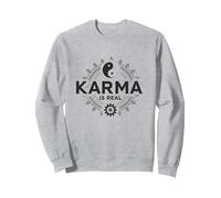 El Karma es Real: Sabiduría del Equilibrio Espiritual del Yin Yang Sudadera, Unisex para Adultos, Gris Jaspeado, S