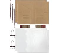 El kit de accesorios para cuaderno de viajeros incluye carpeta de archivos Kraft, funda de PVC con cremallera, soporte para bolígrafos, clip para carpeta y bandas elásticas, suministros organizadores