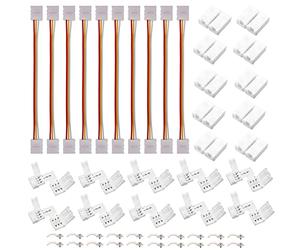 El kit de conector de tira de LED RGB de 3 pines incluye 10 tiras de LED de puente, 10 conectores en forma de L, 10 conectores sin espacios, 20 clips para tira de LED de 10 mm 5050 WS2812B WS2811