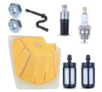 El kit TuneUp para motosierras MS270 MS280 contiene filtro de aire, línea de combustible, filtros de combustible, tampón de chispa, tuercas de barra y filtro de aceite para un mantenimiento completo