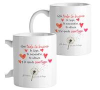 El Kraken Pareja de tazas Que todo lo bueno te siga te encuentre te abrace, Tazas originales, Detalles para compañeras de trabajo, Amiga, Regalo mujer, Cerámica 330 mL (Duplo tonos cálidos)
