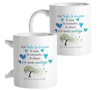 El Kraken Pareja de tazas Que todo lo bueno te siga te encuentre te abrace, Tazas originales, Detalles para compañeras de trabajo, Amiga, Regalo mujer, Cerámica 330 mL (Duplo tonos fríos)