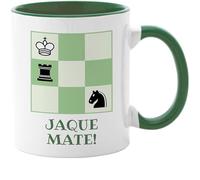 El Kraken Taza Ajedrez, jaque mate, checkmate, tablero, tazas originales, chess, regalo para niños, infantil, interior y asa de color, diseño en ambas caras, Cerámica 330 mL (Verde)