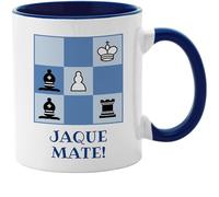 El Kraken Taza Ajedrez, jaque mate, checkmate, tablero, tazas originales, chess, regalo para niños, infantil, interior y asa de color, diseño en ambas caras, Cerámica 330 mL (Azul marino)