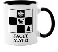 El Kraken Taza Ajedrez, jaque mate, checkmate, tablero, tazas originales, chess, regalo para niños, infantil, interior y asa de color, diseño en ambas caras, Cerámica 330 mL (Negro)