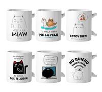El Kraken Taza gato, tazas de gatos originales, con frases divertidas, graciosa, amigo invisible, Regalo, Cerámica 330 mL (6 PACK)