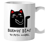 El Kraken Taza gato, tazas de gatos originales, con frases divertidas, graciosa, amigo invisible, Regalo, Cerámica 330 mL (Buenos días)