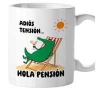 El Kraken Taza jubilación hombre, regalo despedida, tazas originales, divertida, mensaje gracioso, humor, compañeros de trabajo, Cerámica 330 mL (Adiós tensión, hola pensión)