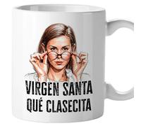 El Kraken Taza profesora, maestra, para profesor, profesores, infantil, primaria, tazas originales con frases divertidas y graciosas, Regalo fin curso, Cerámica 330 mL (Virgen santa qué clasecita)