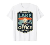 El Lago es mi Oficina Divertido Jubilación Pesca Puesta de Sol Camiseta gráfica económica, Hombre, Blanco, S