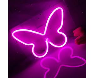 El letrero mariposa de neón LED rosa es seguro, de bajo consumo de energía, Sala de estar para niños, restaurante, Sala de estar para niños, regalos para niños y niñas
