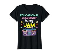 El liderazgo Educativo es mi Jam 80s Retro Teachers Day Camiseta gráfica económica, Mujer, Negro, S