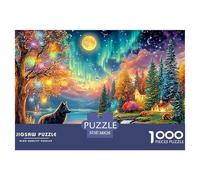 El Lobo Oscuro se Encuentra Junto al río con Criaturas del Bosque Puzzle De 1000 Piezas Lobo Fresco Puzzles Clásicos para Todas Las Edades 38x26cm/1000pcs