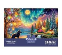 El Lobo Oscuro se Encuentra Junto al río con Criaturas del Bosque Puzzle De 1000 Piezas Lobo Fresco Educativo Y Desafiante para Niños Y Adultos 70x50cm/1000pcs