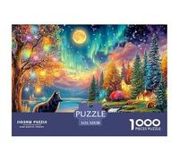 El Lobo Oscuro se Encuentra Junto al río con Criaturas del Bosque Puzzle De 1000 Piezas Lobo Fresco Educativo Y Desafiante, Regalo para Todos 52x38cm/1000pcs