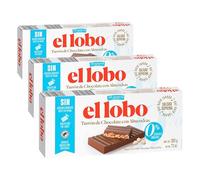 EL LOBO - Turrón De Chocolate Con Leche Con Almendras Seleccionadas, Textura Crujiente, Calidad Suprema Tableta Pre-Cortada En Porciones 0% Azucar Añadido, Turrón Tradicional, Almendra, 200 Gramos
