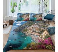 El magnífico Paisaje de Positano, Italia Juego De Ropa De Cama,impresión 3D Funda De Edredón 3 Unidades,con Funda De Almohada con, para Niño Niña Single（135x200cm）