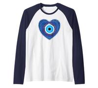 El Mal de Ojo Protege contra el Mal de corazón Griego del Amor Camiseta Manga Raglan