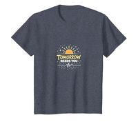 El mañana te Necesita: inspiradora Esperanza del Amanecer Camiseta, Niños, Azul Jaspeado, 10 años