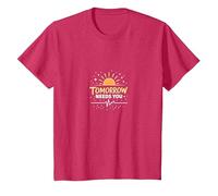 El mañana te Necesita: inspiradora Esperanza del Amanecer Camiseta, Niños, Rojo Jaspeado, 12 años