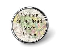 El mapa en mi cabeza te lleva a ti, juegos de pines esmaltados, botones de viaje con mapas retro chic para jeans, pines con frases célebres, pines para mochilas, pines novedosos para mochilas, insigni