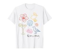 El mar está Llamando Playa océano Hibisco Vacaciones línea Arte Camiseta