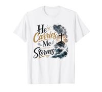 Él me Lleva a través de tormentas fe Cristiana Camiseta