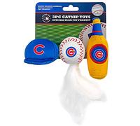 El mejor juguete de peluche para gatos: MLB CHICAGO CUBS Juego completo de 3 piezas de juguetes para gatos rellenos de hierba gatera fresca. Incluye: 1 juguete para gatos con gorra de béisbol, 1