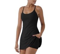 El mejor vestido activo sin espalda con control de abdomen, hecho para el movimiento y fácil para romper el baño, vestido de mameluco con pantalones cortos, vestidos de ejercicio para mujer, Negro, L