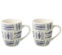 El Mercader del Mar Juego de 2 Tazas de Cerámica con Caja para Regalo, 350 ml, Diseño de Peces Azules, Casa de Playa, Apto para Microondas y Lavavajillas, 10,4 x 8,2 x 5,4 cm (2, 10 x 5 x 8)