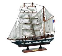 El Mercader del Mar - Maqueta Montada de Barco Clipper Decorativa, Velero de Madera Artesanal, Estilo Vintage, Bandera Francesa