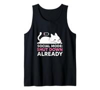 El Modo Social Cierra el Meme de batería Baja de Gato ya introvertido Camiseta sin Mangas