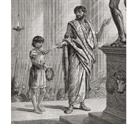 El niño Hannibal Barca 247 - alrededor del 183 a. C. jura a su padre Hamilcar Barca alrededor del 275 - 228 a.C. que nunca será un amigo de Roma. De la historia universal ilustrada de Cassell