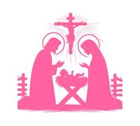 El niño Jesús en un pesebre con María y José Calcomanías de letras 54.6x57.3cm Se puede modificar y añadir información Rosa