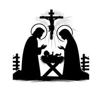 El niño Jesús en un pesebre con María y José Calcomanías de letras 67.2x70.6cm No se cae Negro