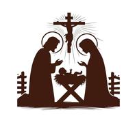 El niño Jesús en un pesebre con María y José Calcomanías de vinilo para murales y paredes 42x44.1cm Decoración de carrocerías Café