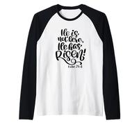 Él no está aquí, ha resucitado versículo de la Biblia Mujeres Lucas Escritura Camiseta Manga Raglan