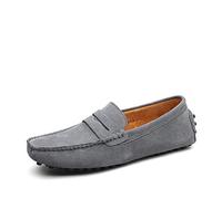 El Nuevo Mens Men's Loafers Genuine Leather Suede Vamp Penny Loafer Stitching Details Round Toe Anti-Slip Lightweight Flat Heel Walking Party Slip-ons (Color : Grau, Size : 44.5 EU)