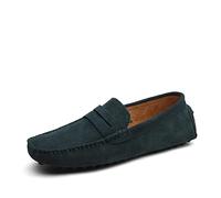 El Nuevo Mens Men's Loafers Genuine Leather Suede Vamp Penny Loafer Stitching Details Round Toe Anti-Slip Lightweight Flat Heel Walking Party Slip-ons (Color : Armada, Size : 44.5 EU)