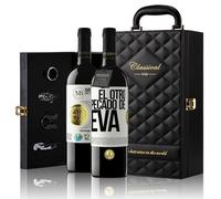 «El otro pecado de Eva» Mensaje en una Botella. Estuche-Maletín de LUJO 2x Vino Tinto Premium Reserva 12 Meses y Set de 4 Accesorios. Etiqueta Blanca PERSONALIZABLE