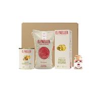 EL PAELLER - Cesta Vegana - Kit Vegano El Paeller - Incluye Pack Paella Vegana lista en 18 minutos - Caldo Vegano a Leña - Arroz D.O Valencia Albufera y Azafrán