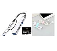 El paquete 3 y 1 incluye 5 y 1 USB-C, USB 2.0, USB 3.0, Micro-SD, estación de acoplamiento estándar SD con tarjeta Micro-SD de 32 GB complementaria y 4 bridas de silicona EA para cables de datos