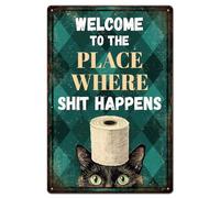 El paquete incluye: un divertido letrero de metal para inodoro sarcástico con el título "Bienvenido al Lugar" empaquetado con una bolsa de plástico para ayudar a evitar arañazos durante el envío.