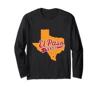 El Paso Texas Retro Tipografía Con Texas State Map Vintage Manga Larga