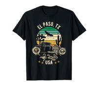 El Paso, TX, EE. UU., Hotrod, diseño Retro, Estilo Desierto y Puesta de Sol Camiseta