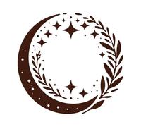 El patrón celestial es un patrón circular de una luna creciente, estrellas y ramas. Calcomanías de letras 67.2x70.4cm Personalización personalizada Café