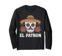 El Patron Cinco de Mayo cráneo de azúcar con Rosas Envejecido Manga Larga