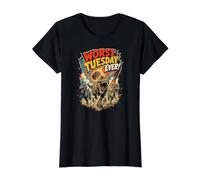 ¡El Peor Martes de Todos los Tiempos! Dinosaurios huyendo de un asteroide Divertido Camiseta gráfica económica, Mujer, Negro, L